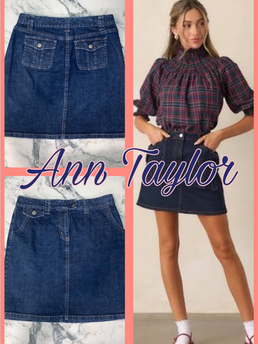 Ann Taylor Dark Wash Denim Mini Skirt